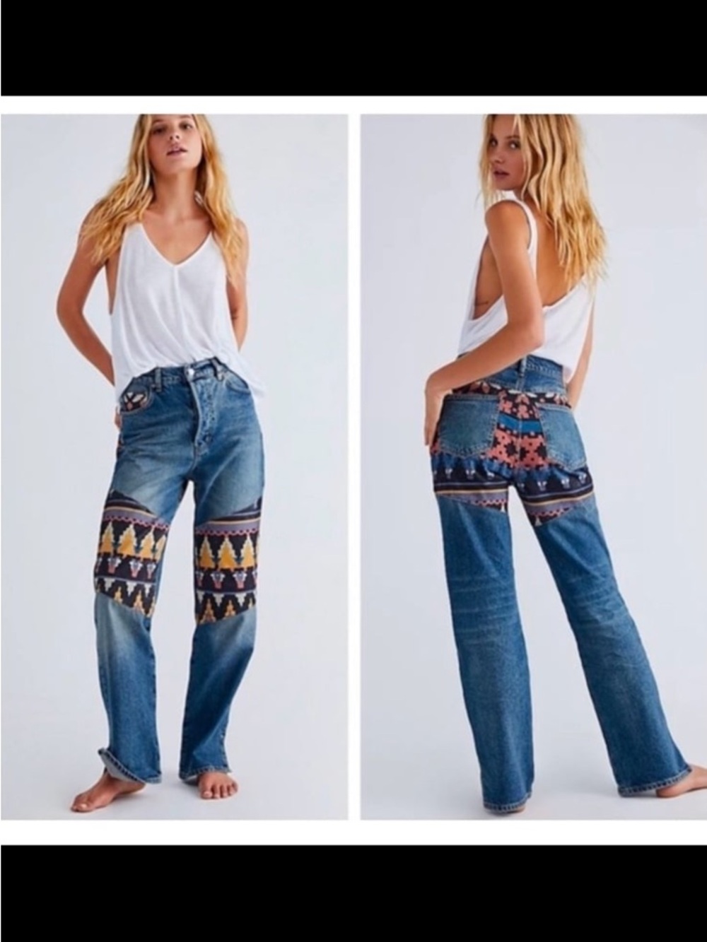 Free People We The Free Rocky Mountain Patchwork Jeans Size 27 Western Boho